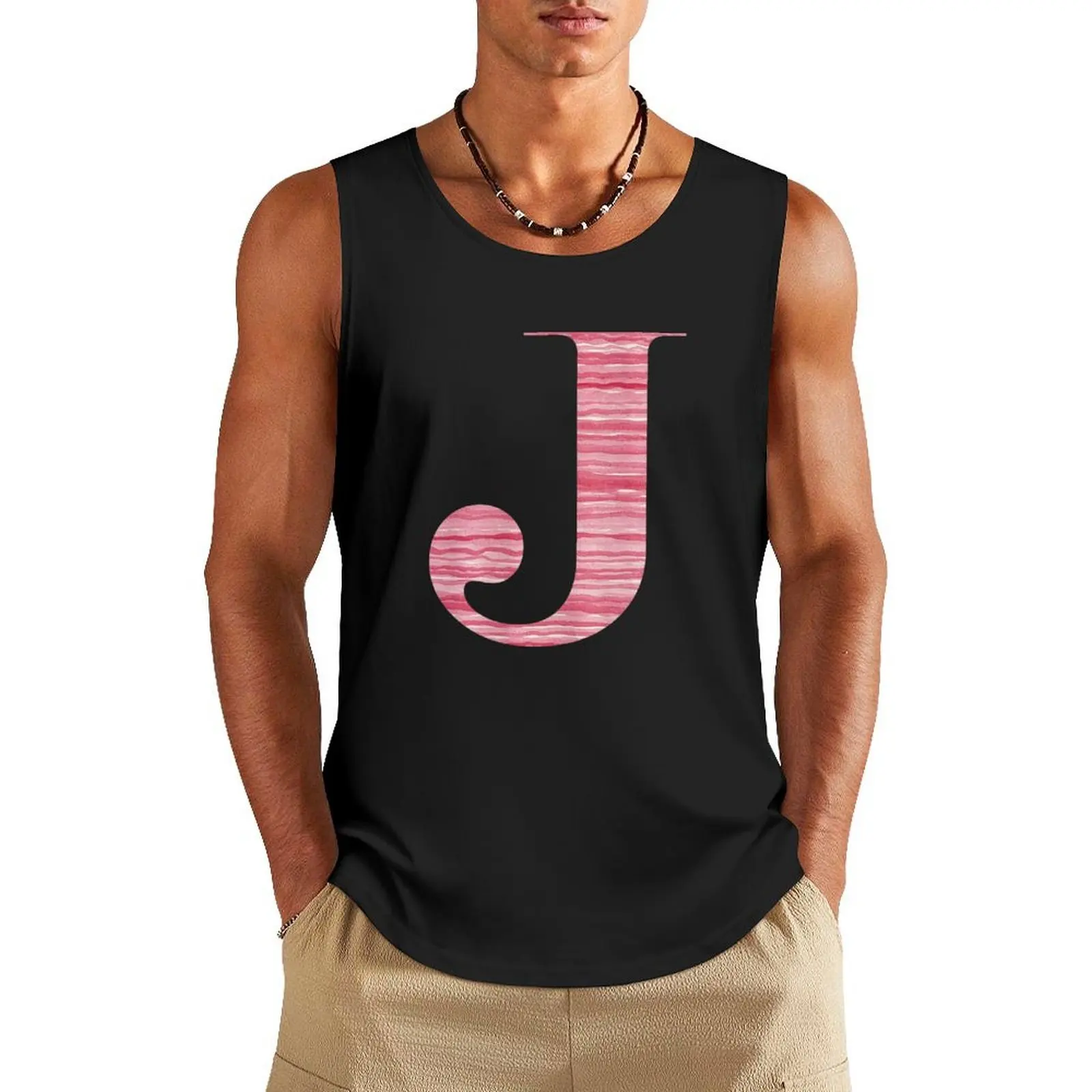 

Letter J Red Watercolor Stripes Initial Monogram Tank Top fitness clothing for men gym men sexy clothes men Men's sleeveless