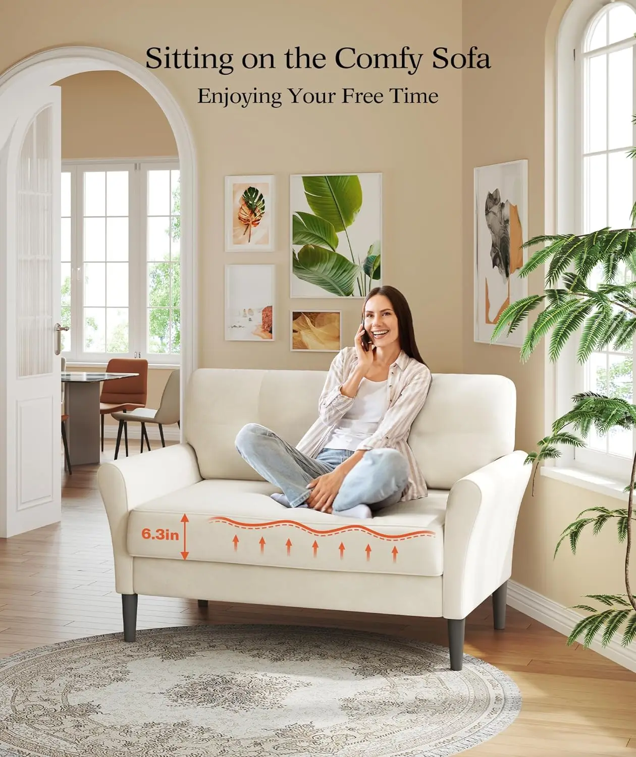 Assentos profundos Loveseat Sofá, Assento de amor confortável, Configuração sem ferramentas, Mini sofá para espaços pequenos, 2 assentos, 21 polegadas, 48 polegadas