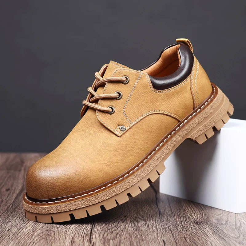 Brand Men Leather Business Casual Lace Up Leather Shoes Outdoor Men's Autumn Anti Slip Wear-resistant Comfortable Workwear Shoes