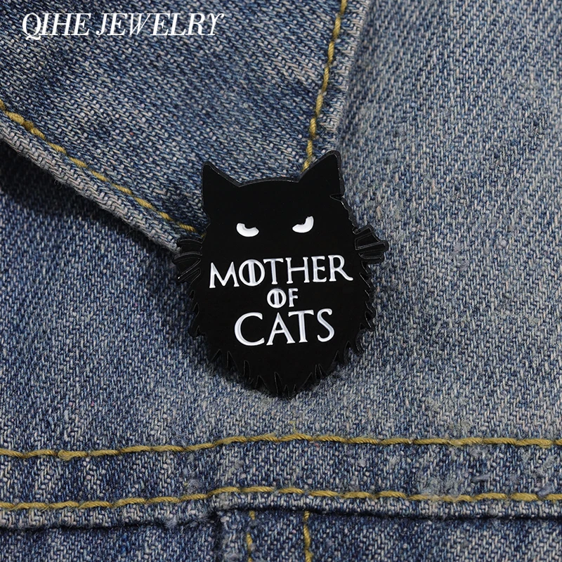 Mother Of Cats Brooch Enamel Pins Custom Eerie Dark Kitten Brooches Clothes Lapel Badges Punk Animal Jewelry Gift For Friends