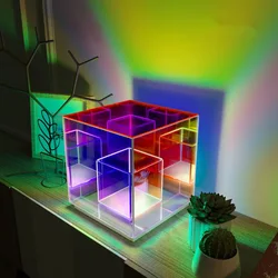 LED 3D Pyramid Cube Night Light USB Color Dimming Ambient Light Living Room Bedroom Bedside  Decorative Table Lamp Birthday GifT