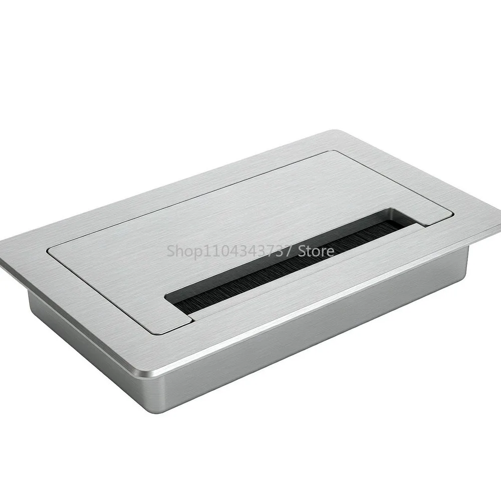 Aluminum Alloy Desk Cable Grommet Wire Hole Cover with Brush Rectangular Cable Outlet Port Surface Mounted Table Hardware