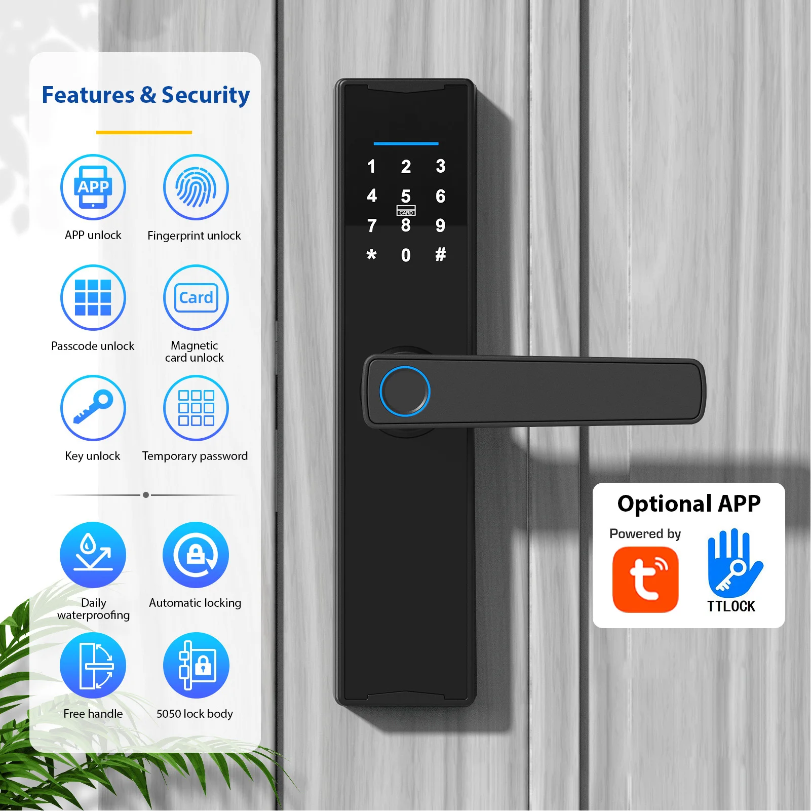 WiFi Smart Lock Keyless Entry   APP/Fingerprint/Password/Card/Mechanical Key 5 Unlocking Methods Touchscreen