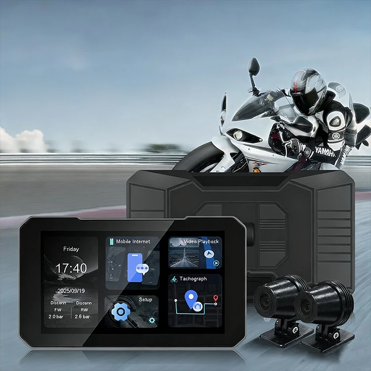 Motorcycle GPS Navigation System Support Wireless CarPlay Android Auto And Dual Cameras