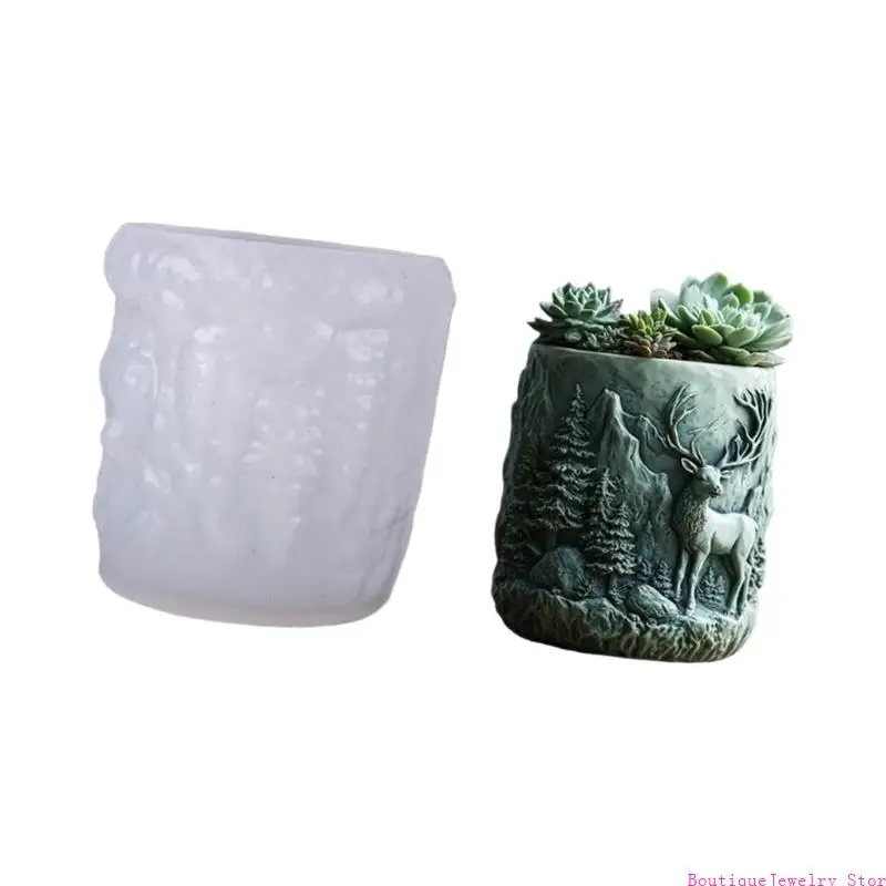 E1PE Handmade Silicone Deer Planter Molds Jewelry Organizers Crafting Supplies