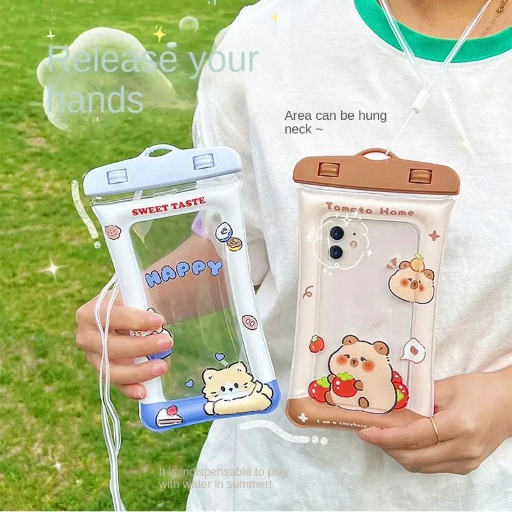 Universal Airbag Floatin Waterproof Phone Case Capybara Cartoon Screen Rainproof Bag Transparent Puppy Mobile Phone Pouch Beach