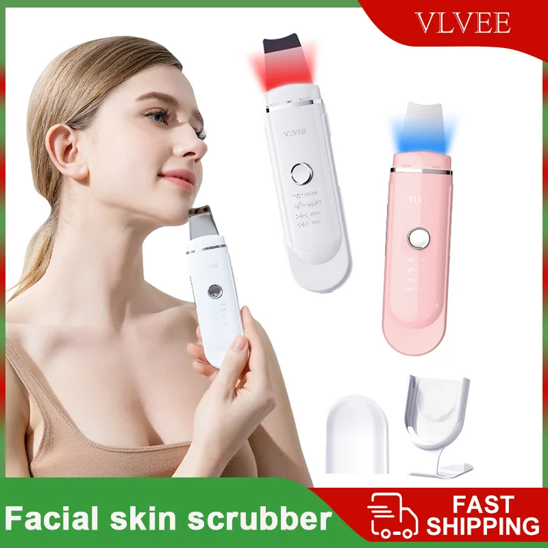 VLVEE 4 IN 1 ultrasonic skin scrubber facial Cleansing spatula blackhead removal Device deep cleansing pore acne with USB Charge