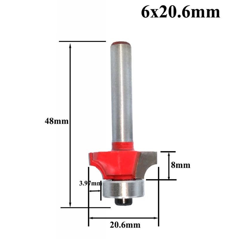 Round Over Router Bit com Bearing Cleaning Flush, Fresadora para Madeira, Ferramenta para Madeira, 6mm Shank Corner, 5Pcs