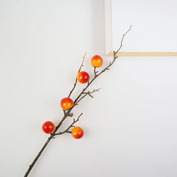 가상 단일 가지 과일 감 가짜 식물, 북유럽 가정 장식, 꽃병 액세서리, 레스토랑 꽃꽂이 장식