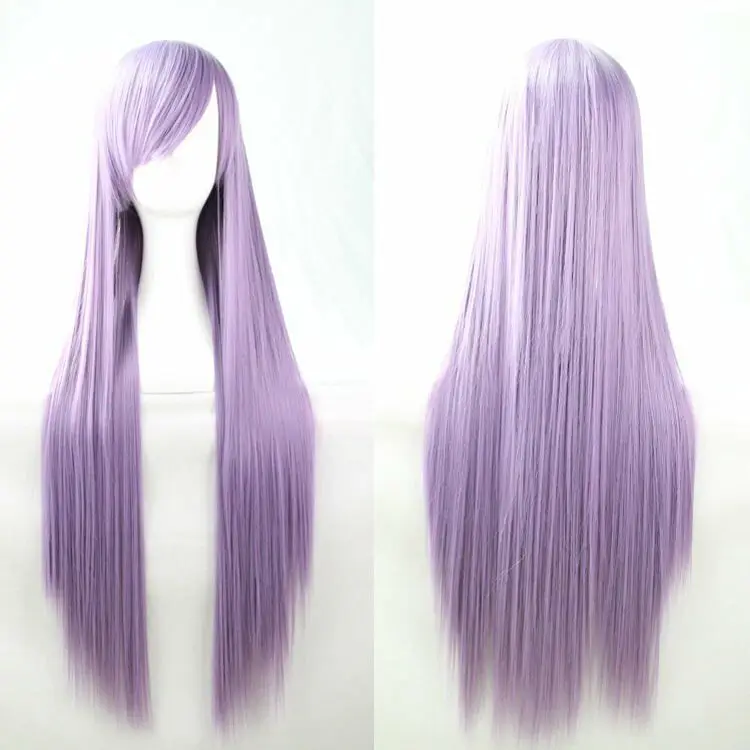 Perucas de cabelo liso reto com franja lateral para mulheres, traje Cosplay, novo, 80cm