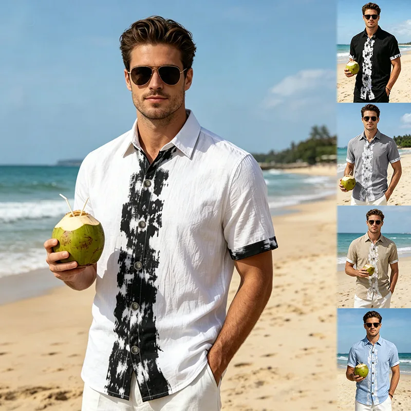 

Men's Linen Casual Short Sleeve Shirt Lapel Collar Button Lightweight Breathable Summer Daily Beach Vacation Work Shirt for Men