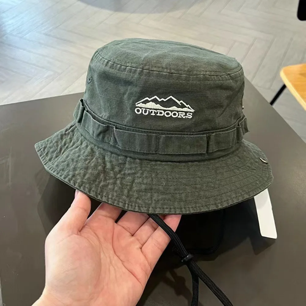 Fashion Mountain Range Embroidery Fisherman Hat Unisex Solid Color Sunscreen Hats Sun Protection Mountaineering Hat Outdoor