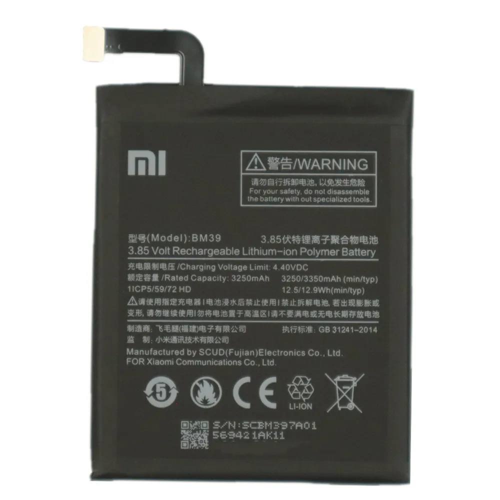 2024 Years BM39 100% xiao mi Original Battery For Xiaomi Mi 6 Mi6 3250mAh High Capacity Phone Replacement Battery Bateria