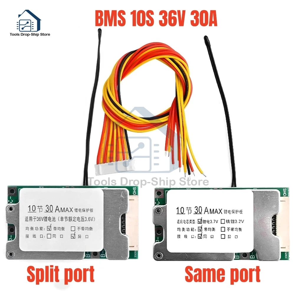 BMS 10S 36V 30A Lithium Battery Charge Board PCB 18650 Battery Balanced Protection Board Li-ion Cell Balancer for Electric Car