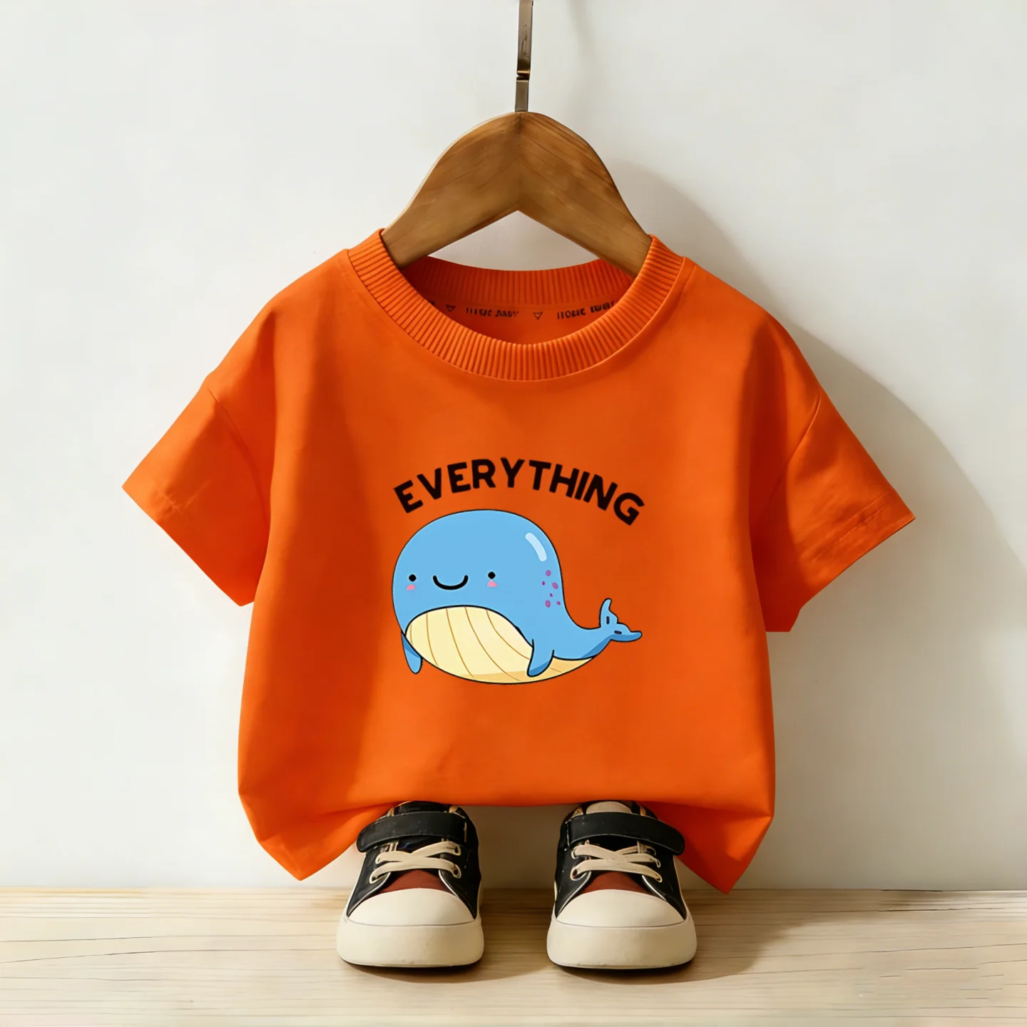 New Cartoon Dolphin Print Children's T-shirt with Round Neck for Boys and Girls Summer Casual Parent-child Travel Top