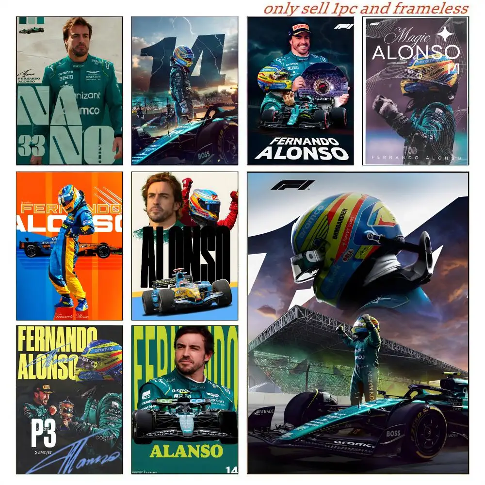 Racing Driver Fernando Alonso Poster HD Waterproof Self-Adhesive For Living Room Gift Bedroom Hallway Wall Decor