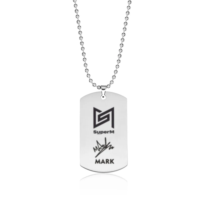 Kpop SuperM Necklace Creative Personal Signature Pendant Stainless Steel Engraved Hanging Tag Pendant