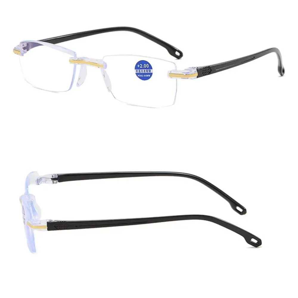 Frameless Presbyopia Eyeglasses Ultralight Optical Eyewear Men's Reading Glasses Square Frame Spectacle Lens Power +100 To +400