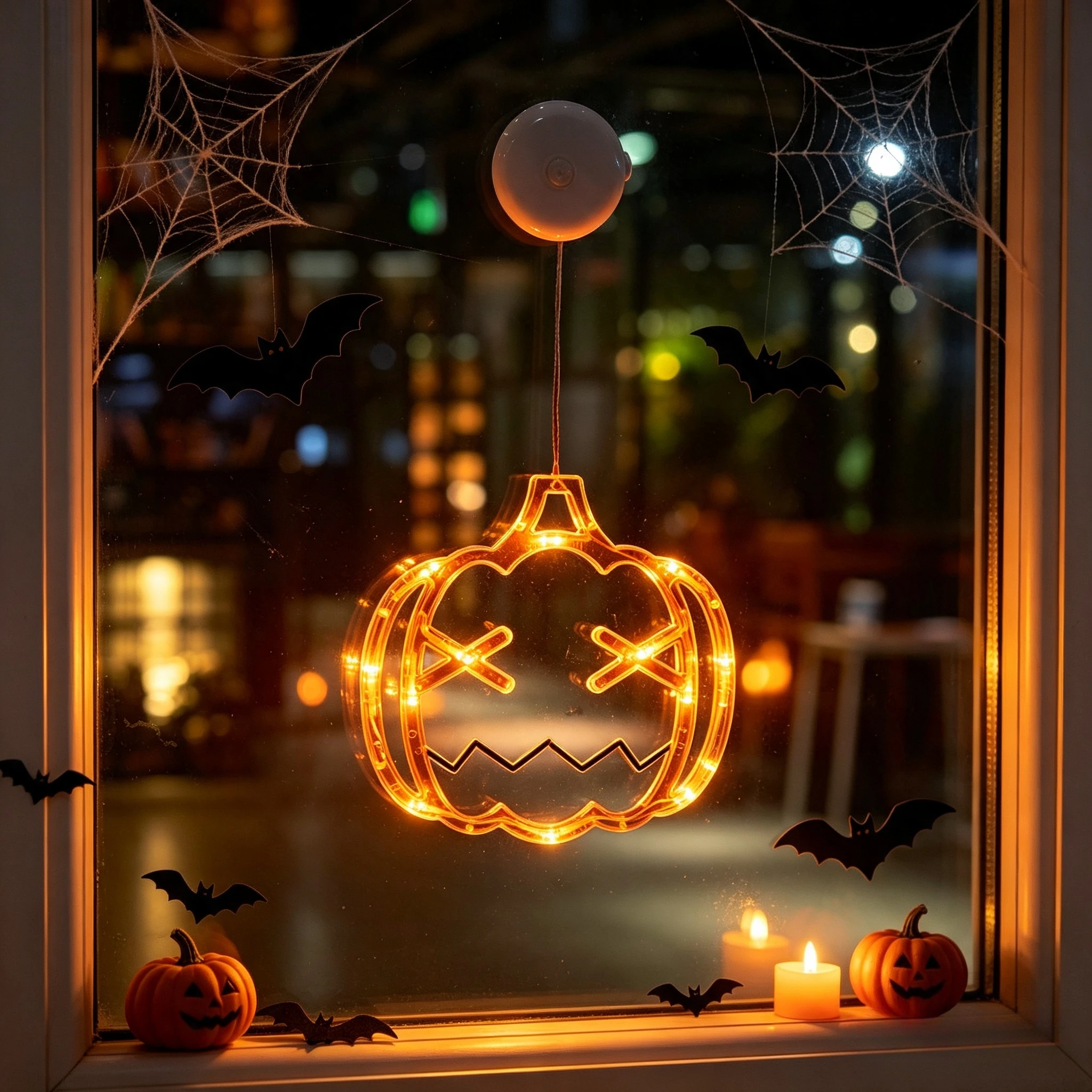 Halloween Window Lights Home Indoor Pumpkin Spider Ghost Witch Hat Hanging LED Sucker Lamp for Home Bar Halloween Party Decor