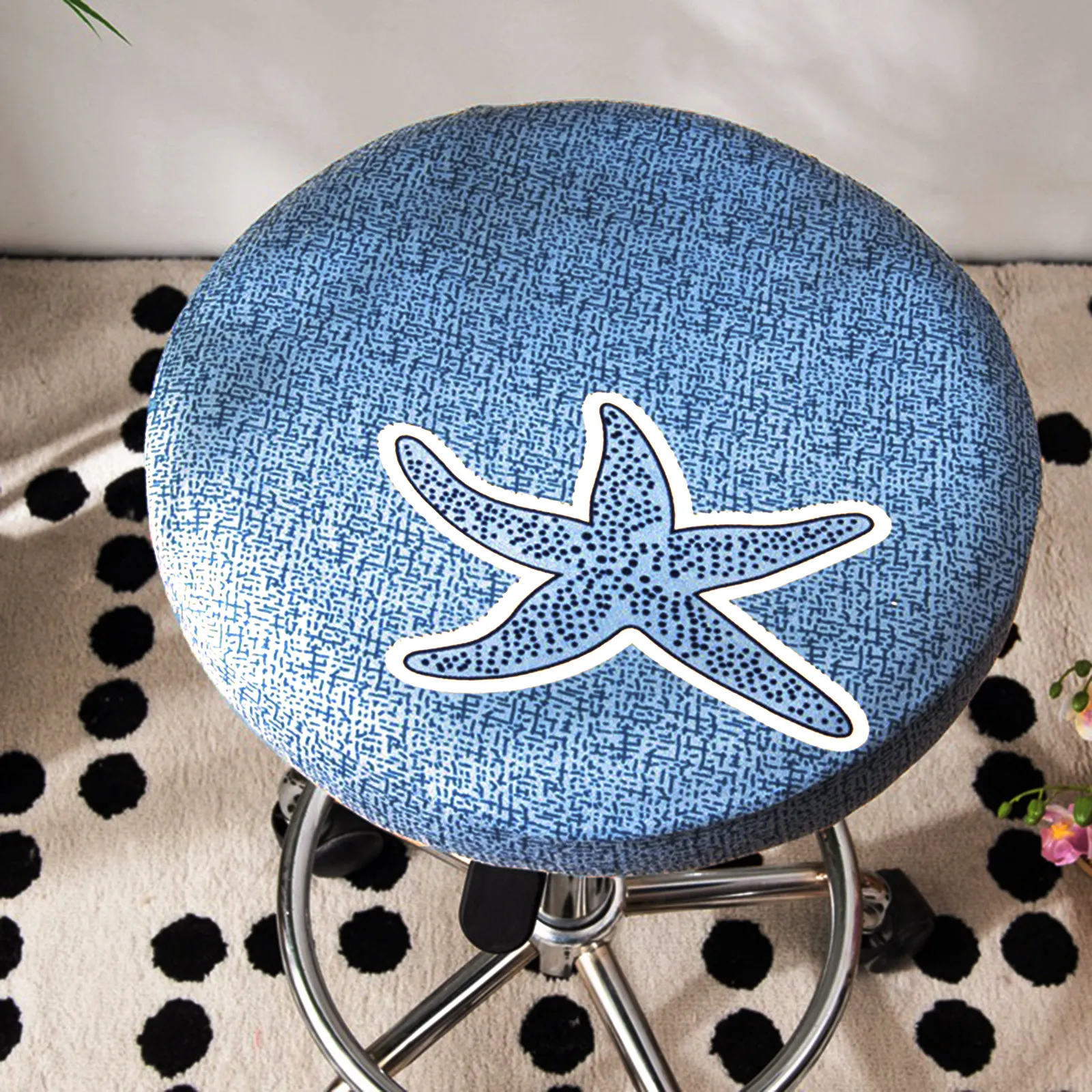 2pcs Round Elastic Stool Cover for Saucer Bar Chairs – Washable Printed Seat Protector, Easy Fit & Clean