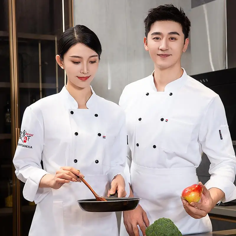 Uniforme de Chef à manches longues pour hommes, salopette de Chef de Restaurant chinois et occidental