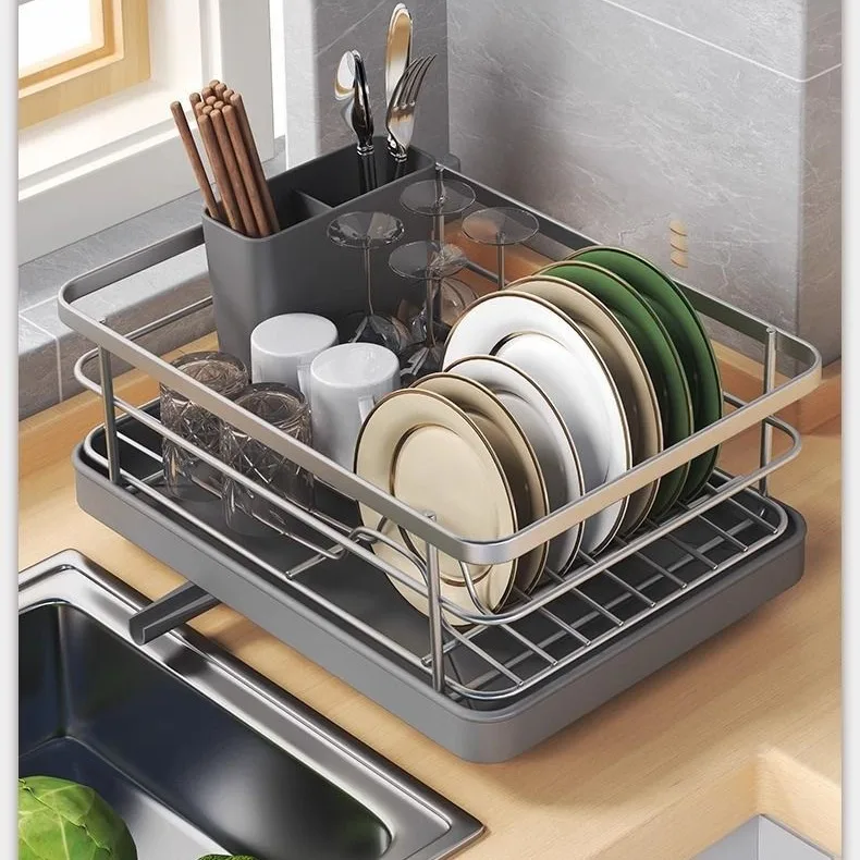 

Stainless Steel Dish Drying Rack with Drainer Board,Kitchen Counter Plates Bowls Organization and Storage,Cutlery Utensil Holder