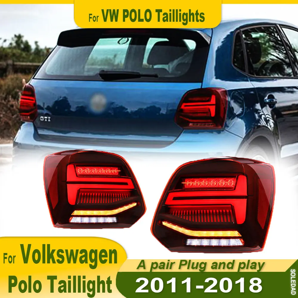 Car Tail Light Assembly For Volkswagen Polo 2011-2018 Tail Lamps Plug and Play with LED Dynamic Turning Rear Bumper Taillights