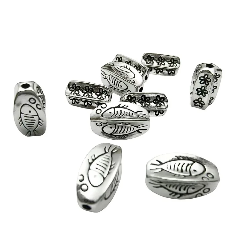 New 10pcs Vintage Alloy Rhombus Fish Bone Small Flower Separated Bead DIY Handmade Bracelet Necklace Accessories