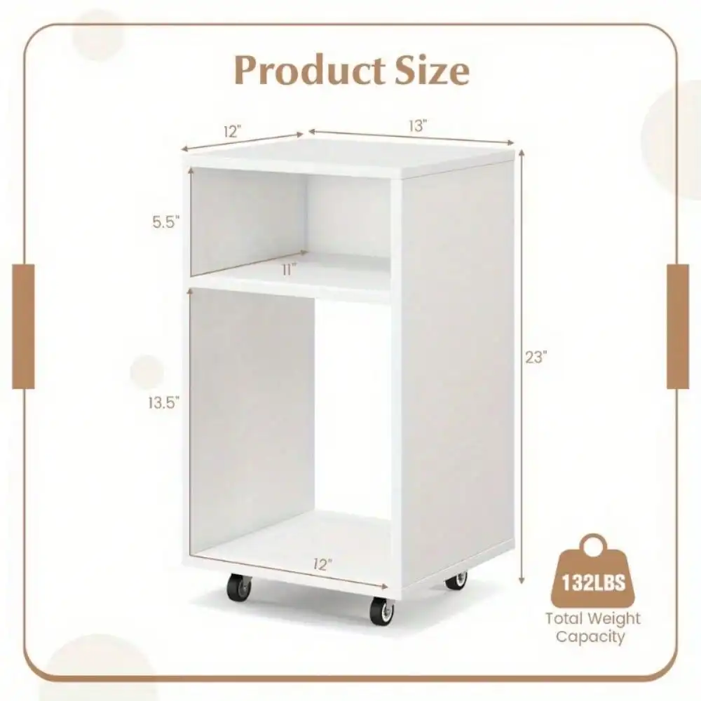 Wooden Printer Stand Vertical Storage Organizer Mobile File Cabinet Home Office