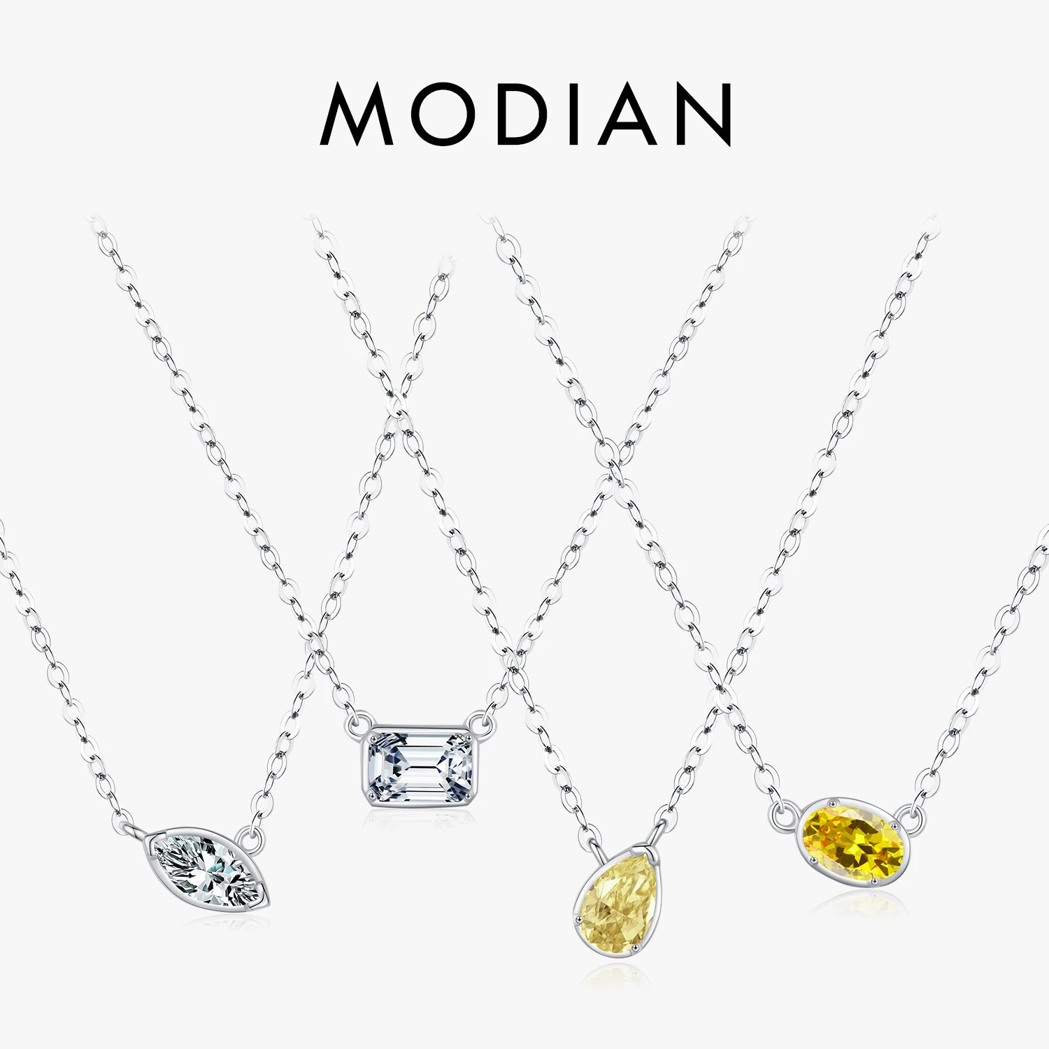 MODIAN 925 Sterling Silver Geometric Cubic Zirconia Pendant Necklace Fashion Stackable Asymmetrical Jewelry For Women Fine Gifts