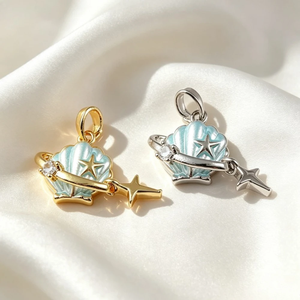 2pcs Copper Starfish Pendant in Light Blue Shell-shaped Stars DIY Bracelet Necklace Accessory Pendant Piece