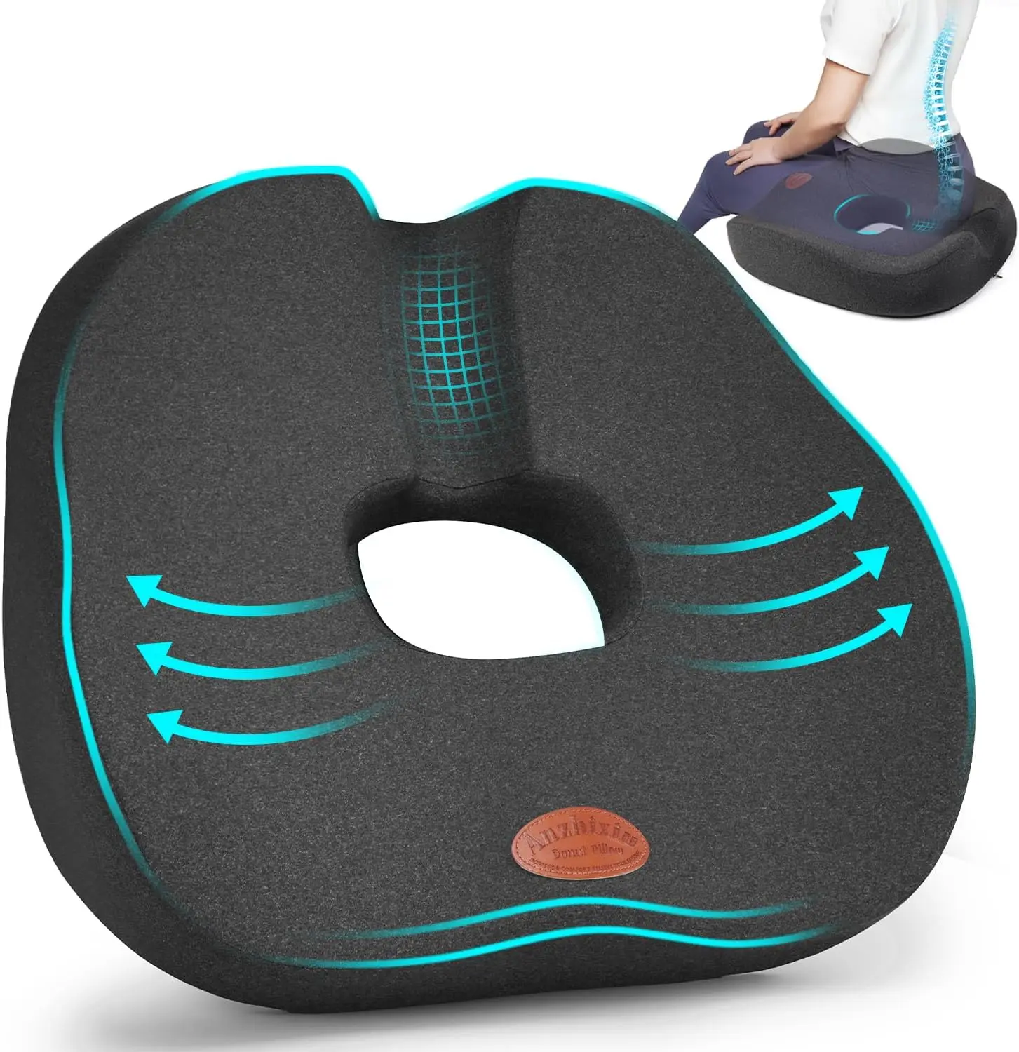 

Подушка-пончик для облегчения боли в копчике, подушка от геморроя с изогнутым дизайном для бедер, серая, размер L