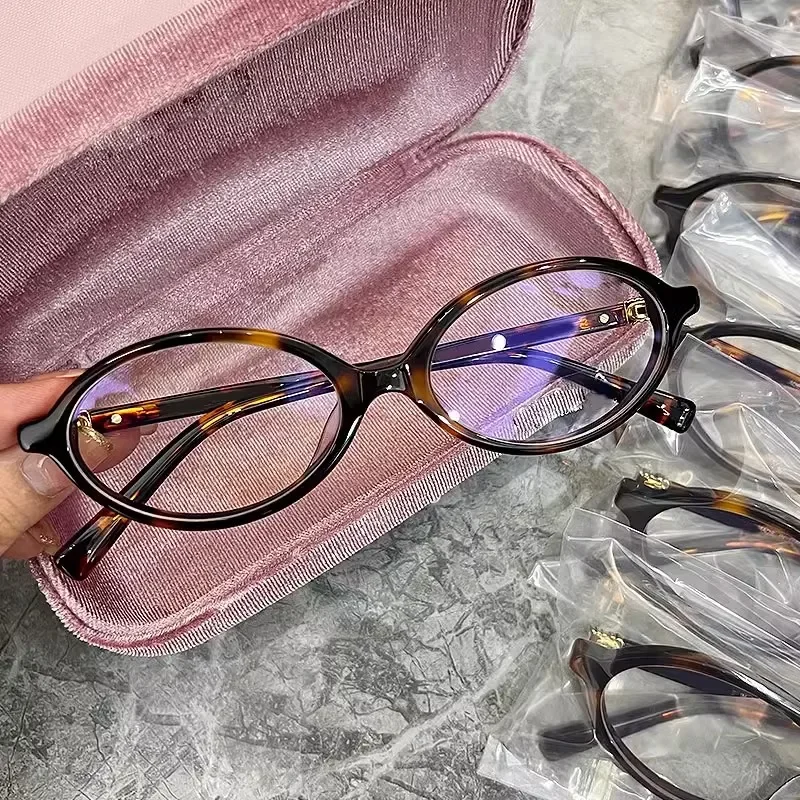 Y2K Retro Oval Frame Glasses Women Leopard Ins Sweet Cool Eyewear Trend Brand Reading Computer Anti Blue Light Eyeglasses