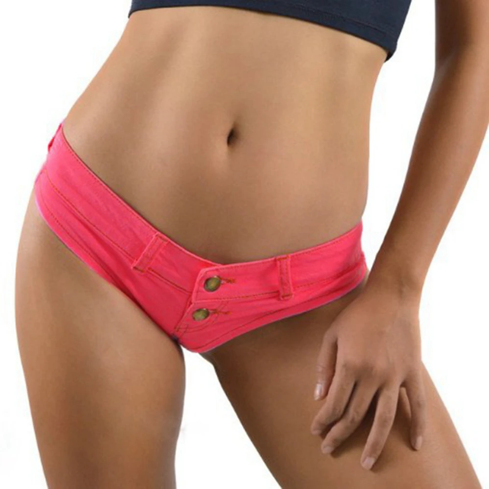 

Женские джинсовые шорты с низкой талией, сексуальные мини-шорты для ночного клуба, розовые джинсы с двумя пуговицами, одноточечная клубная одежда, шорты для танцев на пилоне