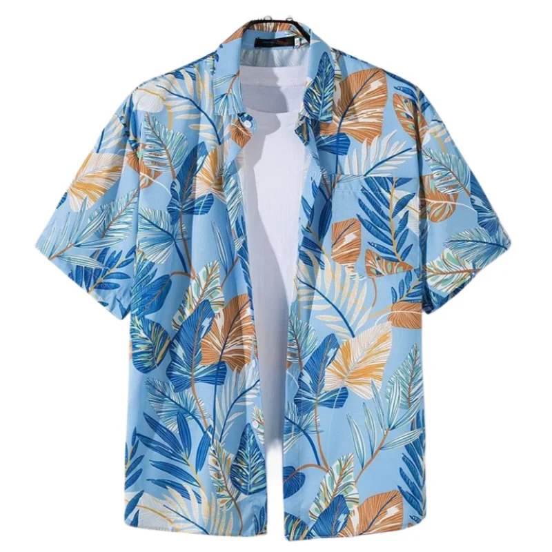 Men's Summer Seaside Retro Hawaiian Short Sleeve Printed Shirt Fashion Loose Casual Handsome Beach Vacation Floral Shirt Coat