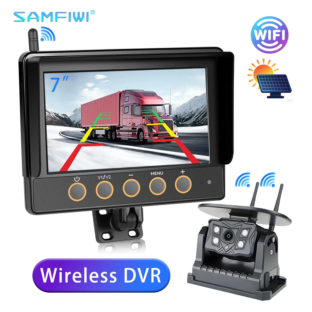 

Trailer/RV Waterproof Backup Camera 1080P HD Solar-Powered Strong Magnetic Wireless + 7-Inch Recording Monitor