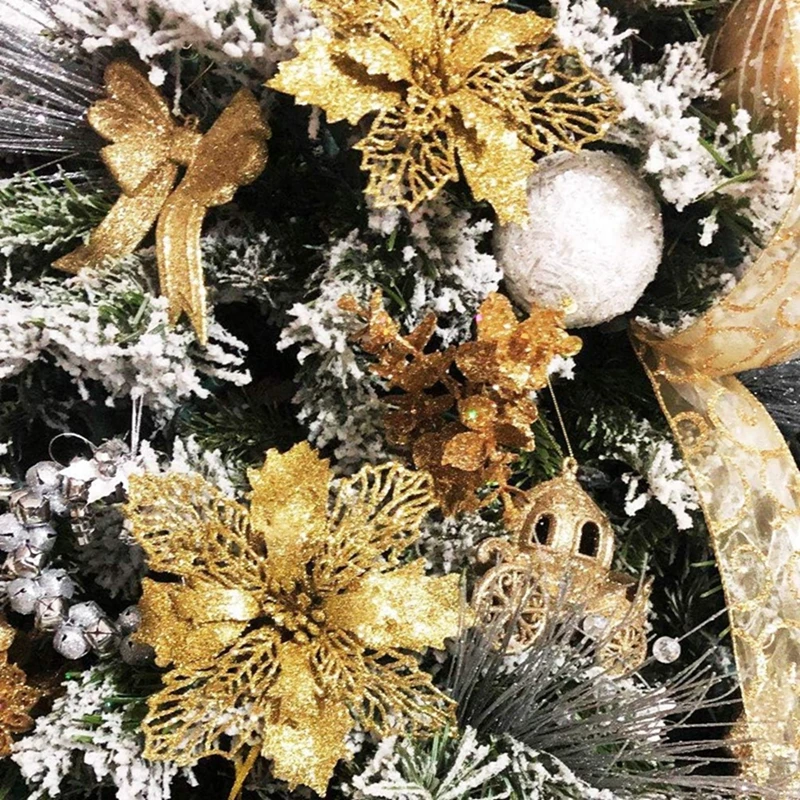 5/10 Stück Weihnachtsdekoration, künstliche Blumen, hängender Weihnachtsbaum-Anhänger für Heimdekoration, Party, Neujahr, Ornament-Zubehör – Detail 6