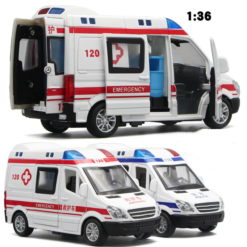 1/32 Diecast Alloy Ambulance Car Fire Engines Model Sound and Light Pull Back For Boys Children Kids Toy Vehicles