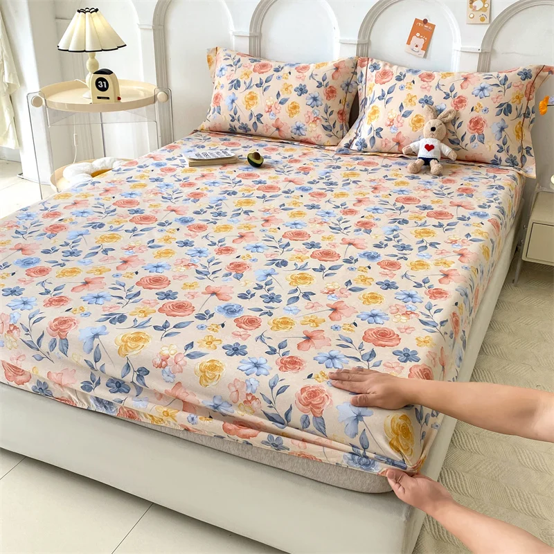 

Bonenjoy Bedsheet Floral Style Fitted Sheet Skin-friendly Bed Linen Home Mattress Cover couvre lit (Pillowcase Need Order)