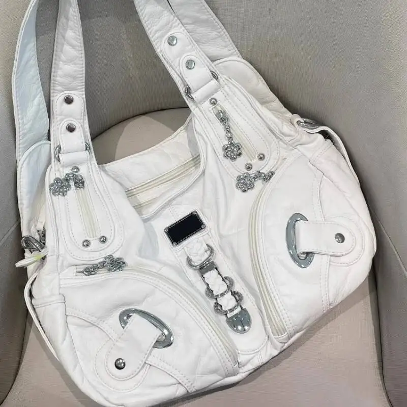 Trendy Women Vintage Chain Handbags All Match Office Lady Simple Fashion Underarm Bag Casual Y2k Aesthetic Zipper Shoulder Bags