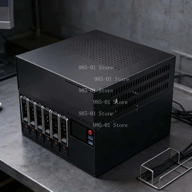 6-Bay 3,5-Zoll MATX Metall-NAS-Gehäuse DIY-Gehäuse mit LED-Zweitdisplay