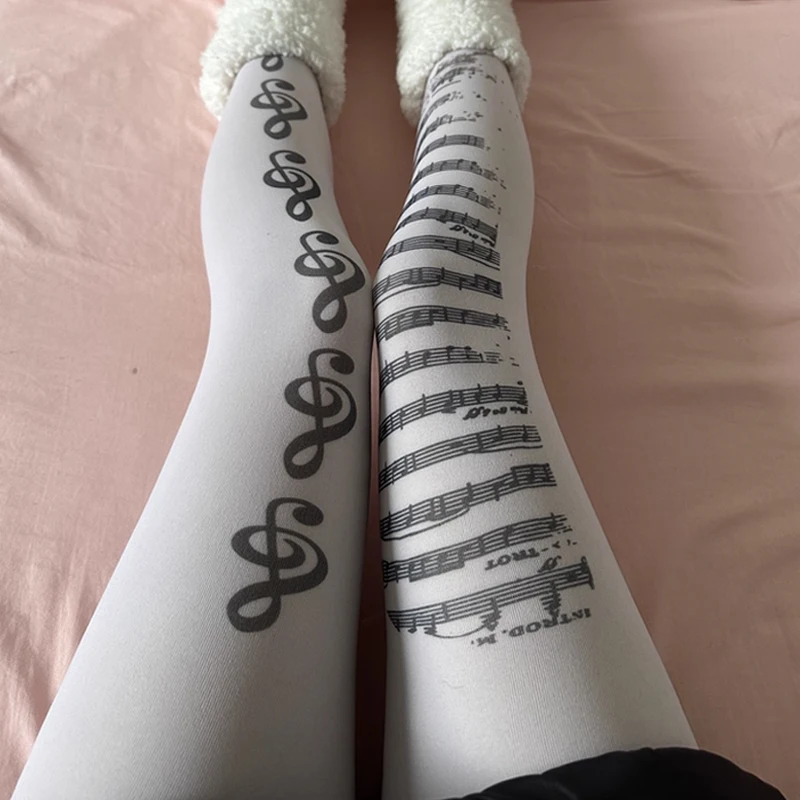 

Эластичные колготки с принтом музыкальных нот в стиле Y2K, черно-белые, модные, в стиле Харадзюку, милые, сексуальные, с узором пианино, 2026