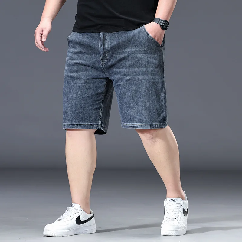 Loose Men's plus Size Denim Shorts Elastic Waist Casual Straight Leg Cotton Summer Big Size mid Waist  Pants