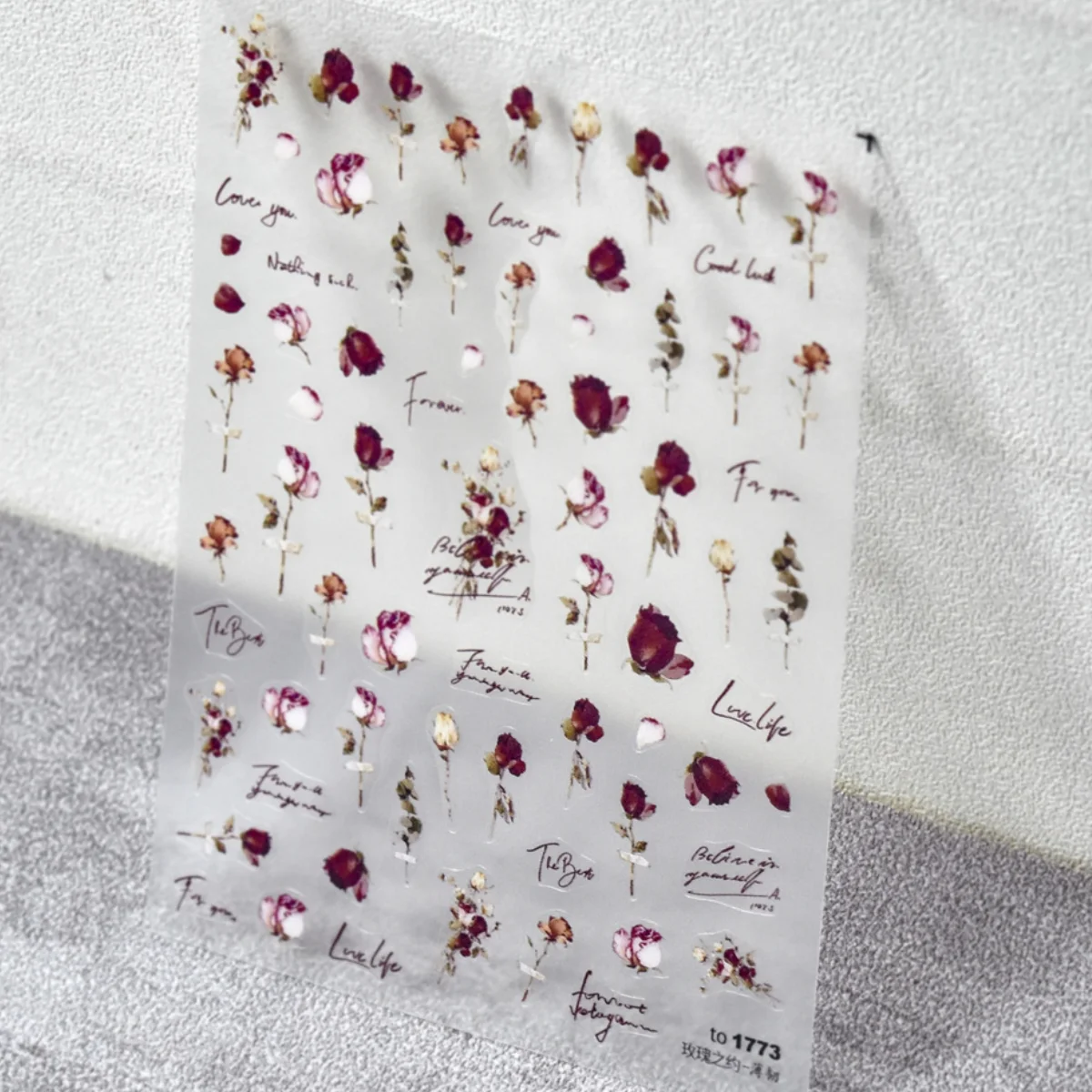 1 Uds 5D Simple tinta roja rosa Floral pegatinas para decoración de uñas flor roja rosa Beatuy decoraciones de uñas calcomanías autoadhesivas deslizador DIY