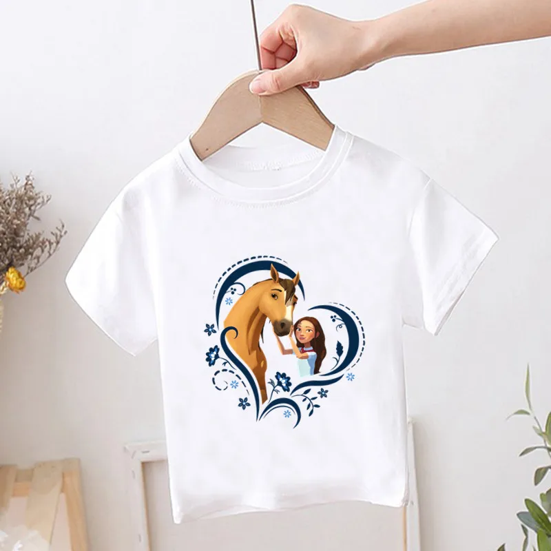 Hot Sale Lucky & Mustang Spirit Horse Cartoon Children T-shirt Girls/Boys Funny Cute Baby Clothes Kids Summer T shirt Boys Tops