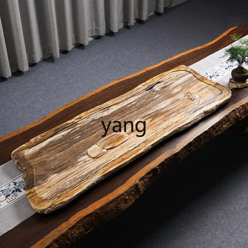 LTT. new Chinese log color wood fossil tea tray carving lotus pod means auspicious living room home