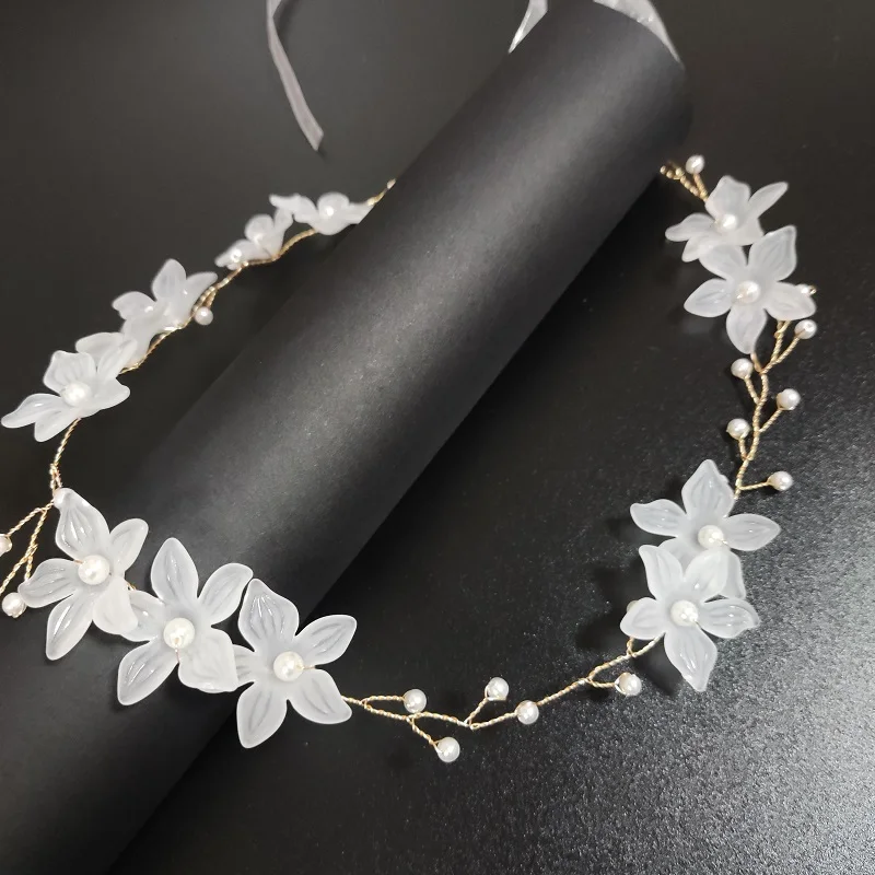 Cute Summer Bohemian Girls Bridal Pearl Hair Headdress Flower Wreath Bride Garland Head Hoop Headbands Hair Jewelry Accessories