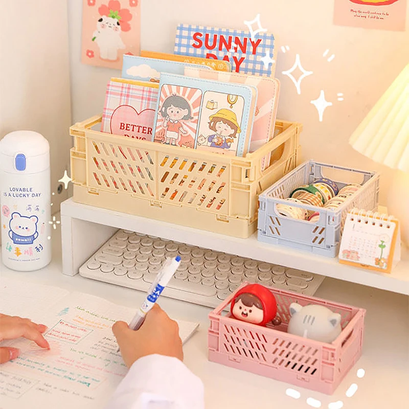 صندوق تخزين بلاستيكي قابل للطي ، صندوق قابل للطي ، سلة حاوية مستحضرات تجميل ، حامل سطح مكتب ، استخدام منزلي ، مكتب مدرسة