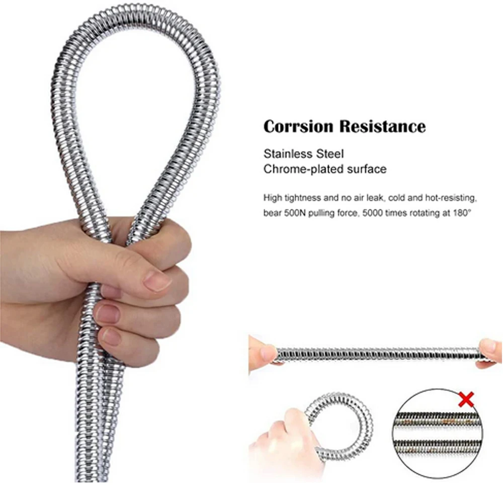 

Шланг для душа из нержавеющей стали, 3 м, металлический шланг для душа, вращающийся на 360 °, удлинитель для душа, сменный гибкий шланг для ванной комнаты