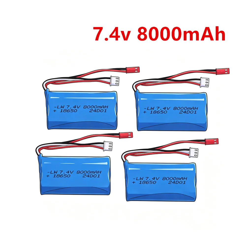 Upgrade 8000Mah 2S 7.4V Li-ion Battery For HuanQi 957/948/848B/827B/823/955/956/957/948 RC Toys Boats Cars Parts 18650 with JST
